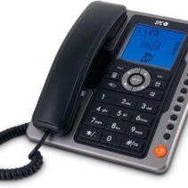 SPC Telefono Fijo Office Pro - Pantalla Iluminada Azul - Teclas Grandes - Memorias Directas - Manos Libres - Identificador de Llamadas - Funciones de Oficina - Diseño Elegante - Color Negro