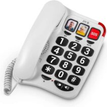 SPC Telefono Fijo para Personas Mayores - Teclas XXL - Llamadas con una Sola Pulsacion - Volumen de Timbre de 93Db - Compatible con Audifonos - sin Pilas ni Conexion a la Luz - Color Blanco