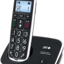 SPC Telefono Fijo Inalambrico para Mayores - Teclas y Numeros Extragrandes - Volumen de Auricular Amplificado - Agenda y 2 Memorias Directas - Identificador de Llamadas y Manos Libres - Pilas Recargables - Version Duo - Color Negro