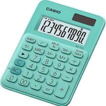 Casio MS-7UC Calculadora de Escritorio - Tecla Doble Cero - Pantalla LCD de 10 Digitos - Solar y Pilas - Color Verde