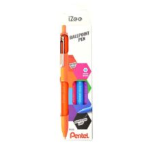 Pentel iZee Pack de 4 Boligrafos de Bola Retractiles - Punta 0.7mm - Trazo 0.35mm - Clip de Metal - Colores Naranja