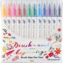 Pentel Brush Sing Pen Twin Pack de 12 Rotuladores con Doble Punta de Pincel Flexible - Punta Ancha 1-4mm