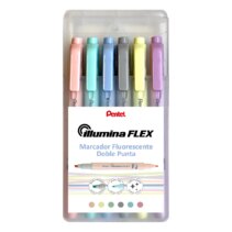 Pentel Illumina Flex Pack de 6 Marcadores Fluorescentes Doble Punta - Biselada Trazo entre 1.5 a 3.5mm - Conica Trazo 1mm - Colores  Amarillo