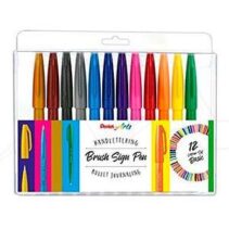 Pentel Brush Sing Pen Pack de 12 Rotuladores con Punta de Pincel - Lineas Finas o Gruesas dependiendo de la Presion - Fabricados con 81% de Plasticos Recicldos - Colores Vivos Surtidos