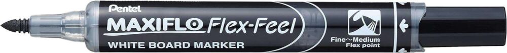 Pentel Maxiflo Flex-Feel Rotulador para Pizarra Blanca - Punta Flexible 4.6mm - Trazo de 1 a 5mm - Dosificacion de Tinta mediante Embolo - Color Negro