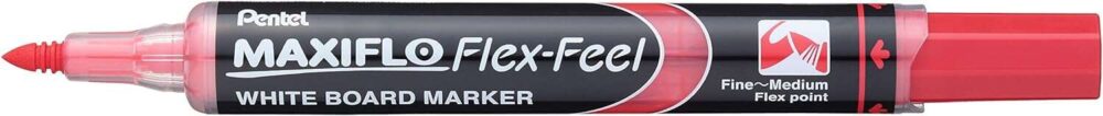 Pentel Maxiflo Flex-Feel Rotulador para Pizarra Blanca - Punta Flexible 4.6mm - Trazo de 1 a 5mm - Dosificacion de Tinta mediante Embolo - Color Rojo