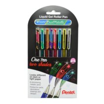 Pentel Hybrid Dual Metallic Pack de 8 Boligrafos de Bola con Tinta Gel Brillante - Punta 1mm - Trazo 0.5mm - Colores Brillantes Surtidos