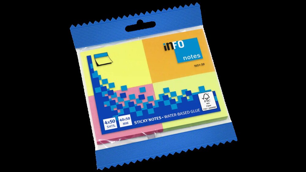 Global Notes inFO Brillant Pack de 4 Blocs de 50 Notas Adhesivas 50 x 40mm - Certificacion FSC? - Colores Amarillo