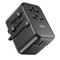 XO Adaptador de Viaje Universal - Conexiones para mas de 150 Paises - Salida de hasta 2500W - Puerto USB-C de 65W - Salida de Cinco Puertos - Color Negro