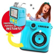 Camview Camara Instantanea Creativa Pantalla LED 2.4" - Impresion de Fotos al Instante - Filtros y Marcos Personalizables - Soporta MicroSD - Funcion Webcam - Incluye 3 Rollos de Papel Termico y Correa - Color Azul