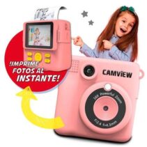 Camview Camara Instantanea Creativa Pantalla LED 2.4" - Impresion de Fotos al Instante - Filtros y Marcos Personalizables - Soporta MicroSD - Funcion Webcam - Incluye 3 Rollos de Papel Termico y Correa - Color Rosa