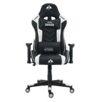 Cromad Serie Dragon Silla Gaming Premium - Altura Regulable con Piston de Gas Clase 2 - Reclinable hasta 180º - Cojines Lumbar y Cervical - Ruedas de Nailon de 60mm - Color Blanco/Negro