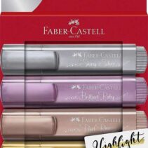 Faber-Castell Textliner 46 Metallic Pack de 4 Marcadores Fluorescentes - Punta Biselada - Trazo entre 1mm y 5mm - Tinta con Base de Agua - Colores Surtidos