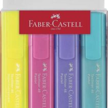 Faber-Castell Textliner 46 Pastel Pack de 4 Marcadores Fluorescentes - Punta Biselada - Trazo entre 1mm y 5mm - Tinta con Base de Agua - Colores Surtidos