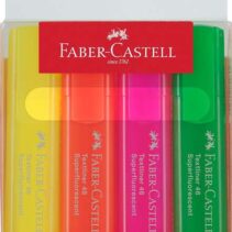 Faber-Castell Textliner 46 Superfluorescente Pack de 4 Marcadores Fluorescentes - Punta Biselada - Trazo entre 1mm y 5mm - Tinta con Base de Agua - Colores Surtidos