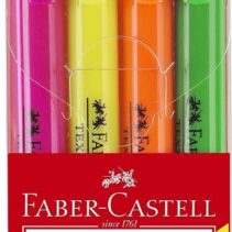 Faber-Castell Textliner 38 Pack de 4 Marcadores Fluorescentes - Cuerpo Fino - Punta Biselada - Trazo Grueso y Fino - Tinta con Base de Agua - Colores Surtidos