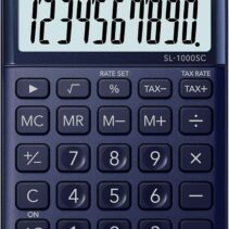 Casio SL-1000SC Calculadora de Bolsillo - Pantalla Extragrande de 10 Digitos - Alimentacion Solar y Pilas - Color Azul Oscuro