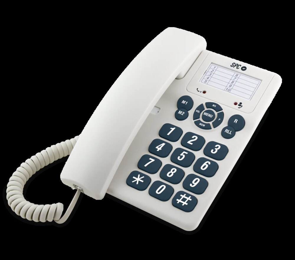 SPC Original Telefono Fijo Teclas Extragrandes - Diferentes Niveles de Timbre - 3 Memorias Directas - Para Mesa y Pared - Color Blanco