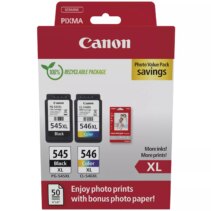 Canon PG545XL Negro + CL546XL Color Pack de 2 Cartuchos de Tinta Originales + 50 Hojas de Papel Fotografico - 8286B011/8286B006