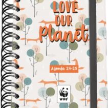 Dohe WWF Love our Planet Agenda Escolar Espiral Wire?o A6 - Dia Pagina - Papel 80g/m2 - Cubierta de Carton Plastificado - Cierre con Goma Elastica