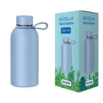 Dohe Botella Reutilizable 350ml - Acero Inoxidable de Doble Pared - Libre de BPA - Tapon Hermetico Antigoteo de Acero Inoxidable - Recubierta de Caucho - Color Azul