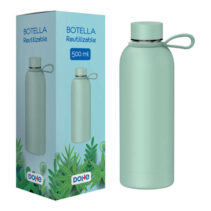 Dohe Botella Reutilizable 500ml - Acero Inoxidable de Doble Pared - Libre de BPA - Tapon Hermetico Antigoteo de Acero Inoxidable - Recubierta de Caucho - Color Verde