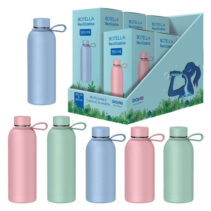 Dohe Expositor de 6 Botellas Reutilizables 3x 500ml y 3x 350ml - Acero Inoxidable de Doble Pared - Libre de BPA - Tapon Hermetico Antigoteo de Acero Inoxidable - Recubierta de Caucho - Colores Surtidos