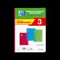 Oxford School Classic Pack 3 - Libreta Grapada A4 - Tapa Blanda - 4x4 con Margen - 48 Hojas - 3 Colores