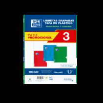 Oxford School Classic Pack 3 - Libreta Grapada Openflex - Tapa de Plastico A4 - 4x4 con Margen - 48 Hojas - 3 Colores