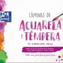 Oxford Pintura Escolar Sobre de Laminas de Acuarela y Tempera A4 - 6 Hojas de 300gr - Ideal para Proyectos Escolares - Superficie Lisa para un Acabado Profesional