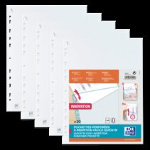 Oxford Quick'In A4 Pack de 50 Fundas Multitaladro Polipropileno Estandar Cristal 50 micras - 11 Taladros - Facil Insercion - Transparente