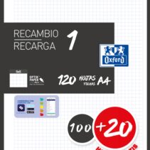 Oxford School Recambio A4 120 Hojas Cuadricula 5x5mm - 4 Taladros - Banda de Color Negro