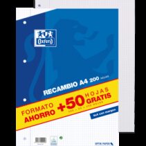 Oxford School Classic A4 Recambio - Paquete 4x4 con Margen - 200 Hojas + 50 Hojas Gratis