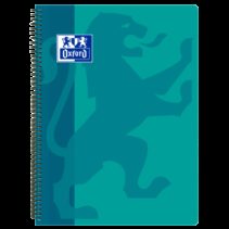 Oxford School Classic Cuaderno Espiral Tapa de Plastico Folio 4x4 - Resistente Tapa de Plastico - Cuadricula de 4x4 con Margen - 80 Hojas de Alta Calidad - Color Aqua