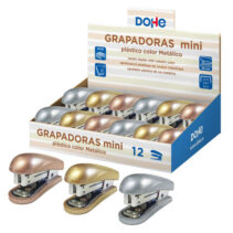 Dohe Expositor de 12 Mini grapadoras de Sobremesa - Materiales Plasticos de Primera Calidad - Capacidad de Grapado hasta 15 Hojas - Admite grapas de 22/6