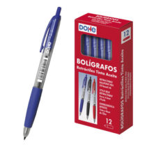 Dohe Boligrafos Retractiles de Tinta a Base de Aceite - Punta Bola de 1mm - Trazo de 0.4mm - Cuerpo Transparente con Grip de Caucho - Caja de 12 Unidades