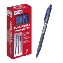 Dohe Portaminas Recargable con Cuerpo de Plastico - para Minas de grafito de 0.5mm - Punta Acolchada Metalica - Clip y Goma de Borrar en Pulsador - Grip Ergonomico