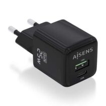 Aisens Cargador Gan 25W - 1xUSB-C PD3.0 QC4.0 - 1xUSB-A QC3.0 - Color Negro