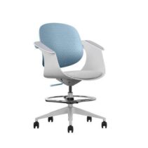 Cromad Top Work Silla/Taburete de Oficina Ergonomica - Altura Regulable hasta 0.78m - Respaldo Inclinable - Anillo Galvanizado Reposapies - Tela de Alta Calidad - Color Azul/Blanco