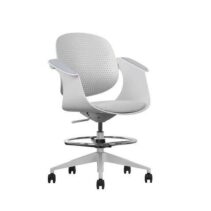 Cromad Top Work Silla/Taburete de Oficina Ergonomica - Altura Regulable hasta 0.78m - Respaldo Inclinable - Anillo Galvanizado Reposapies - Tela de Alta Calidad - Color Blanco