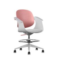 Cromad Top Work Silla/Taburete de Oficina Ergonomica - Altura Regulable hasta 0.78m - Respaldo Inclinable - Anillo Galvanizado Reposapies - Tela de Alta Calidad - Color Rosa/Blanco