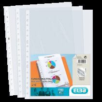 Elba Pack de 10 Fundas Multitaladro PP 70 Micras - Tamaño Folio - Acabado Cristal - Transparente