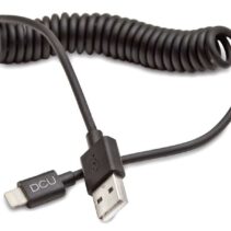 DCU Tecnologic Cable Lightning Rizado - 1.5m - Conductor de Cobre - Conectores de Aluminio - Color Negro