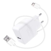 DCU Tecnologic Cargador USB 5V 2.4A + Cable USB Tipo C - 1m - Carga Rapida y Segura para tus Dispositivos - Color Blanco