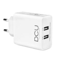 DCU Tecnologic Cargador 2xUSB Compacto - Carga Dos Dispositivos Simultaneamente - Puertos USB de 5V Cada Uno 2.4 a + 2.4 A - Color Blanco