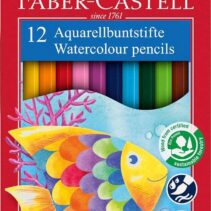 Faber-Castell Classic Colour Acuarelable Pack de 12 Lapices de Colores Hexagonales Acuarelables + Pincel - Resistencia a la Rotura - Colores Surtidos