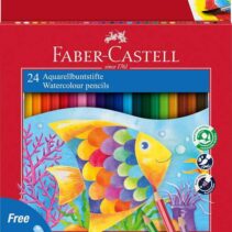 Faber-Castell Classic Colour Acuarelable Pack de 24 Lapices de Colores Hexagonales Acuarelables + Pincel - Resistencia a la Rotura - Colores Surtidos