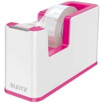 Leitz WOW Dispensador de Cinta Adhesiva - Para Rollos de hasta 19mm x 33m - Incluye Cinta Autoadhesiva Escribible - Color Blanco/Rosa