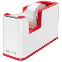 Leitz WOW Dispensador de Cinta Adhesiva - Para Rollos de hasta 19mm x 33m - Incluye Cinta Autoadhesiva Escribible - Color Blanco/Rojo