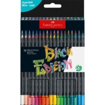 Faber-Castell Black Edition Pack de 36 Lapices de Colores - Mina Supersuave - Madera Negra - Ideales para Dibujo sobre Papel Claro